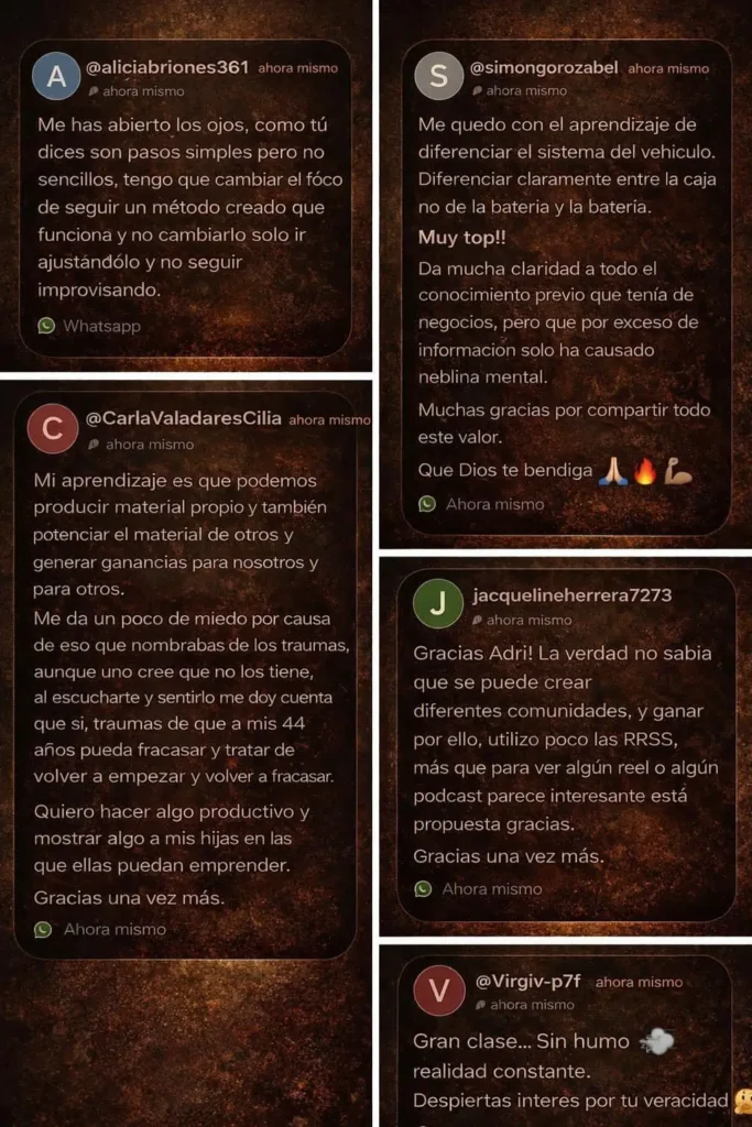 Testimonios de la segunda sesión de Cimientos, extraído del grupo de WhatsApp.